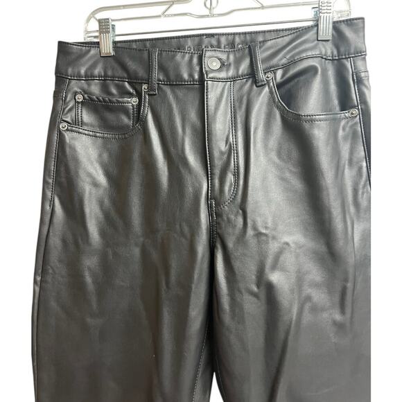 American Eagle Stretch Super High Rise Black Faux Leather Flare Pants Size 12 - Picture 2 of 12